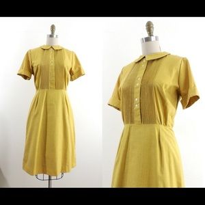 Mustard 1950s Pintuck Collar dress